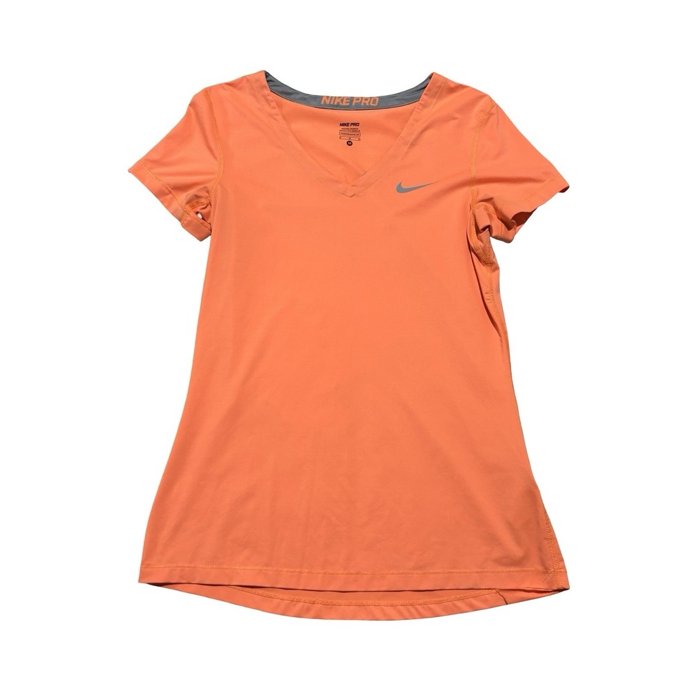 Nike Pro Women's V Neck Running Gym T Shirt Orange Size Medium 16 x 26